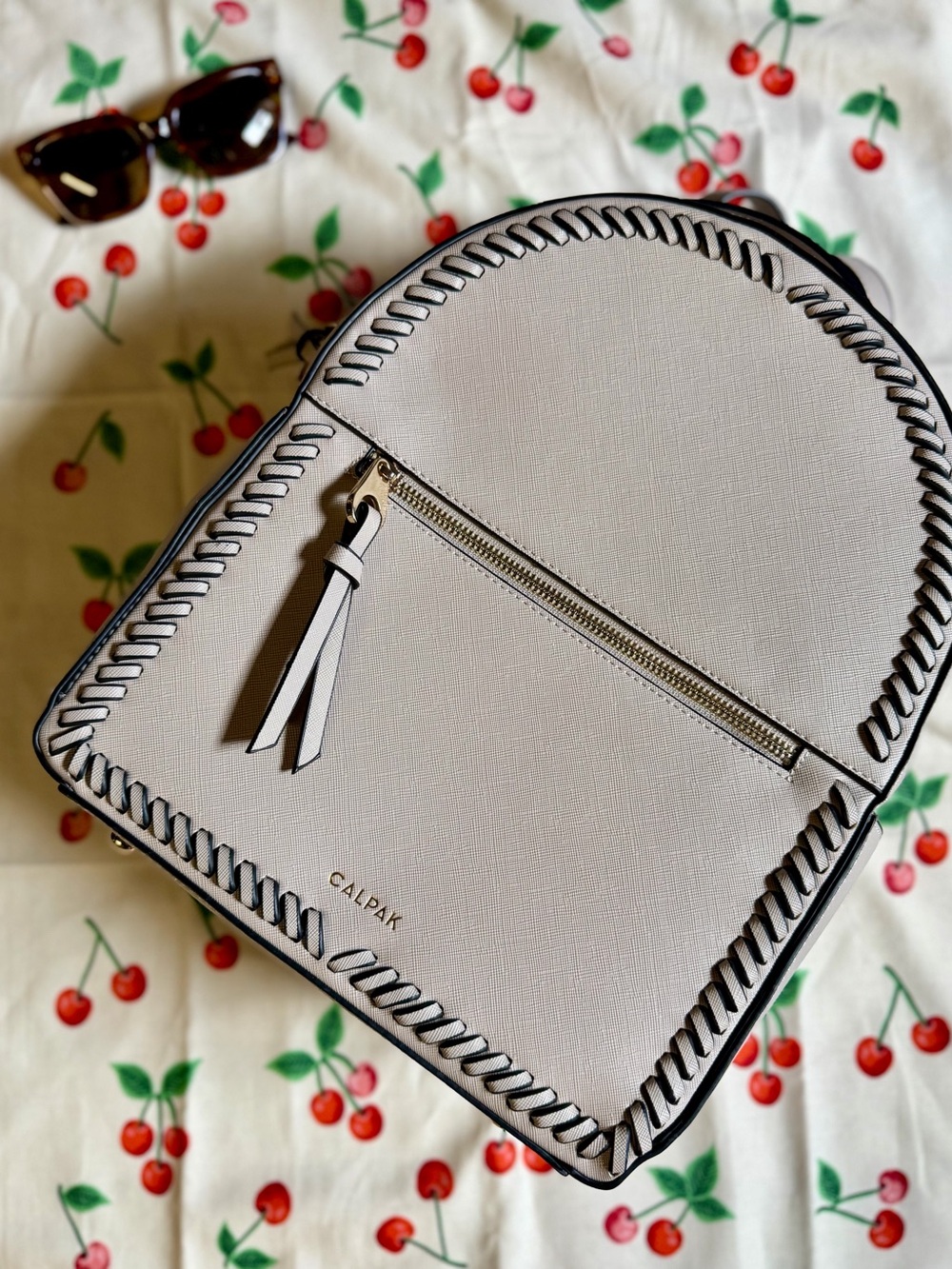 Calpak Kaya Backpack with Whipstitch Trim in Stone